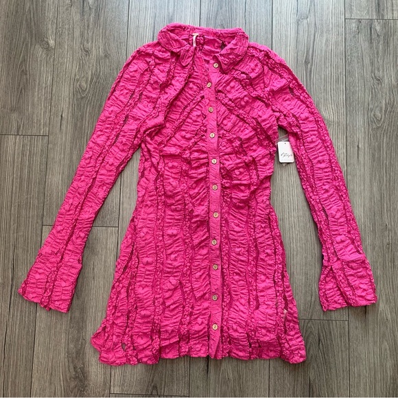NWT Free People Shayla Mini Lace Dress In Pink Size Medium - Picture 2 of 12